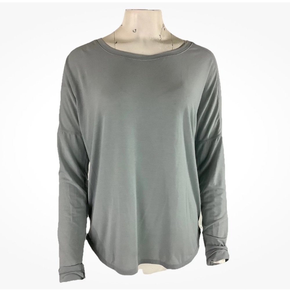Prana Sz M Long Sleeve Twist Back Athletic Workout Yoga Pullover Tee Green